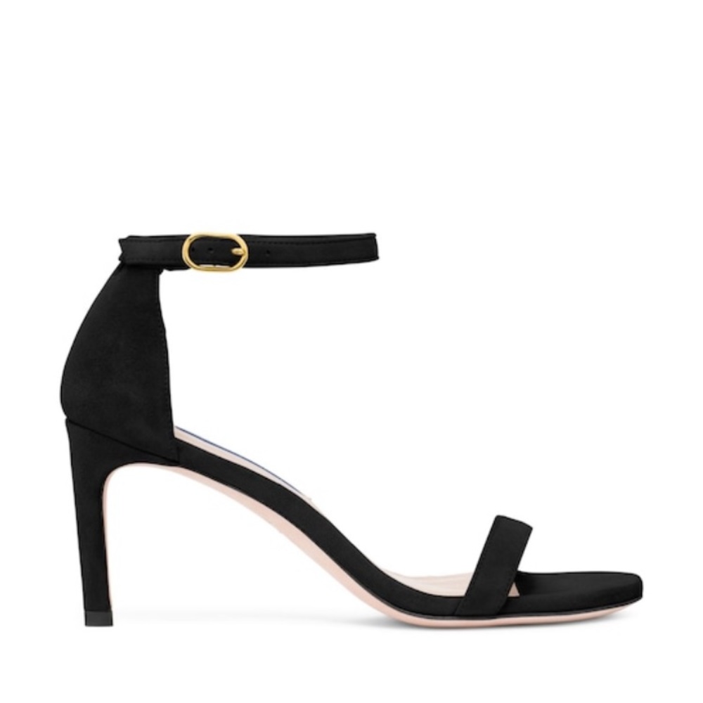 Stuart Weirzman Black Suede NUNAKEDSTRAIGHT SANDAL Size 8.5